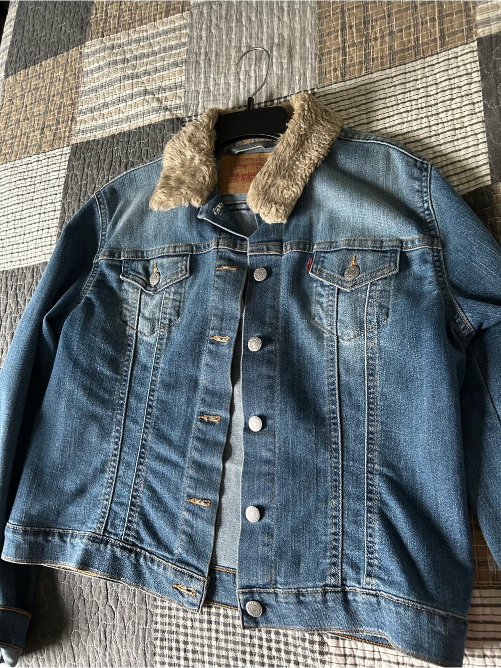 Levi's Blue Denim Jean Jacket with Faux Fur Collar